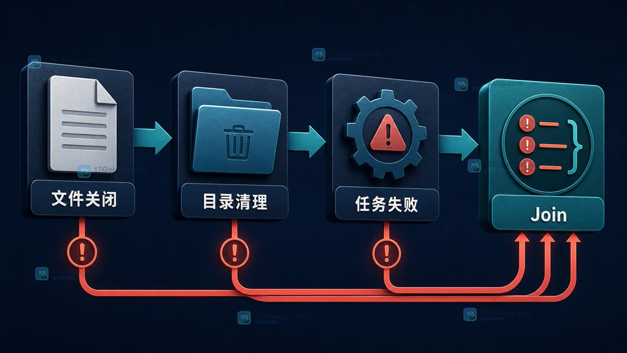 Go errors.Join 收集多个资源清理错误并汇总成一个错误结果的分层示意图