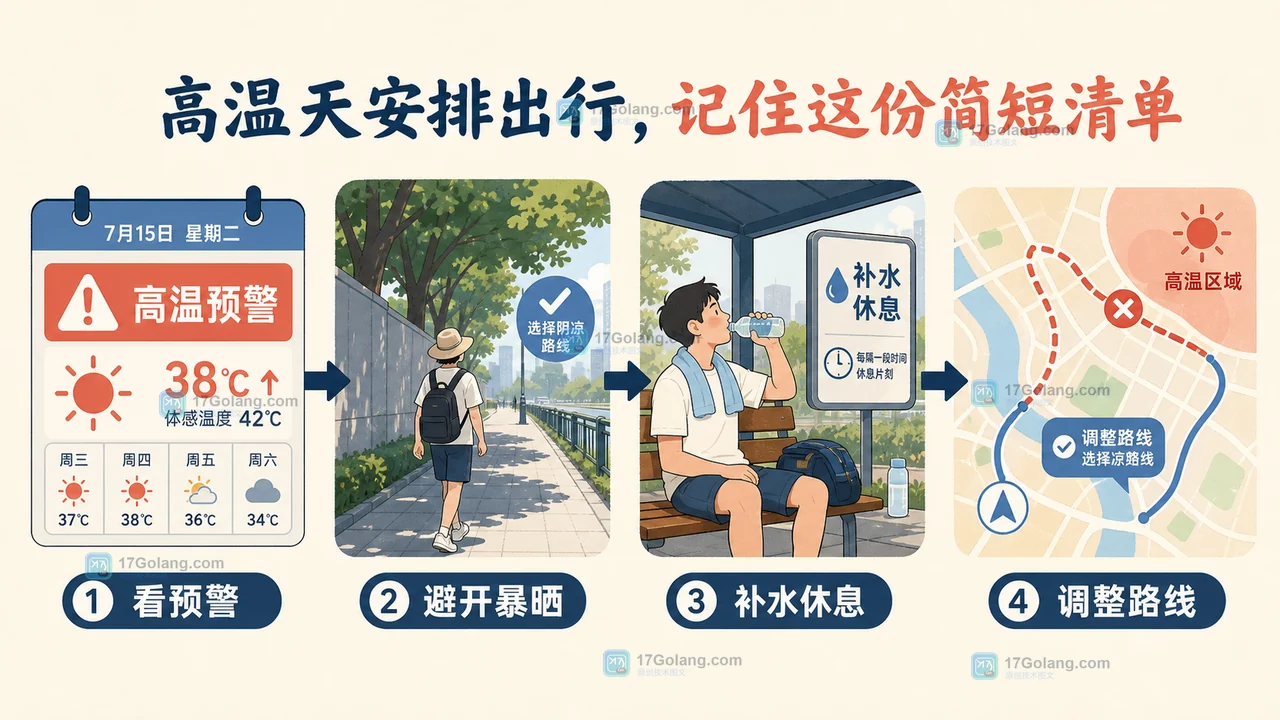 三伏天出行检查清单：先看本地预警，再避开暴晒，最后确认饮水与家人状态