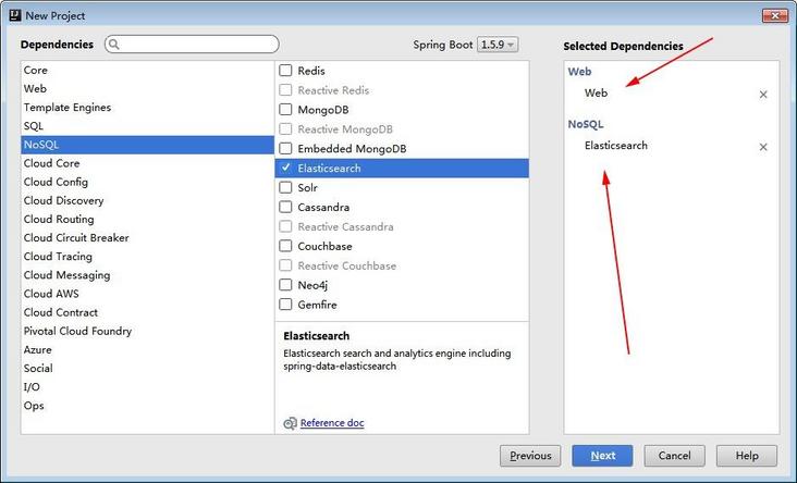 创建工程时勾选Nosql中的es依赖选项