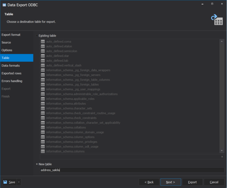 MySQL导出到PostgreSQL-选择目标表