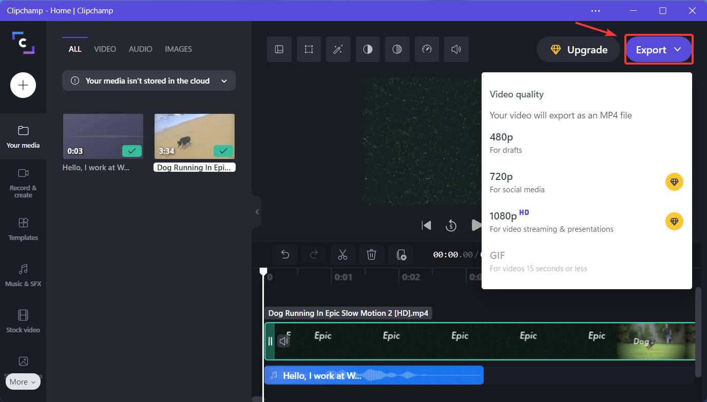 clipchamp-exporting