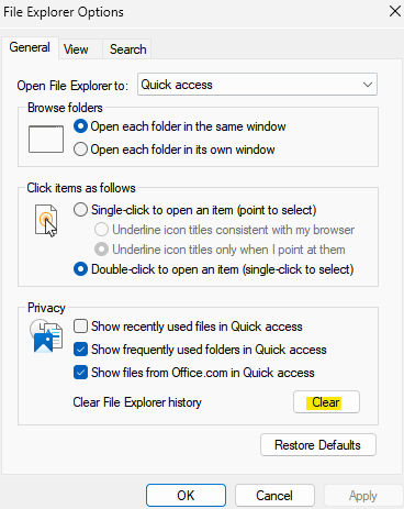 如何清除 Windows 11 文件资源管理器中的快速访问历史记录？