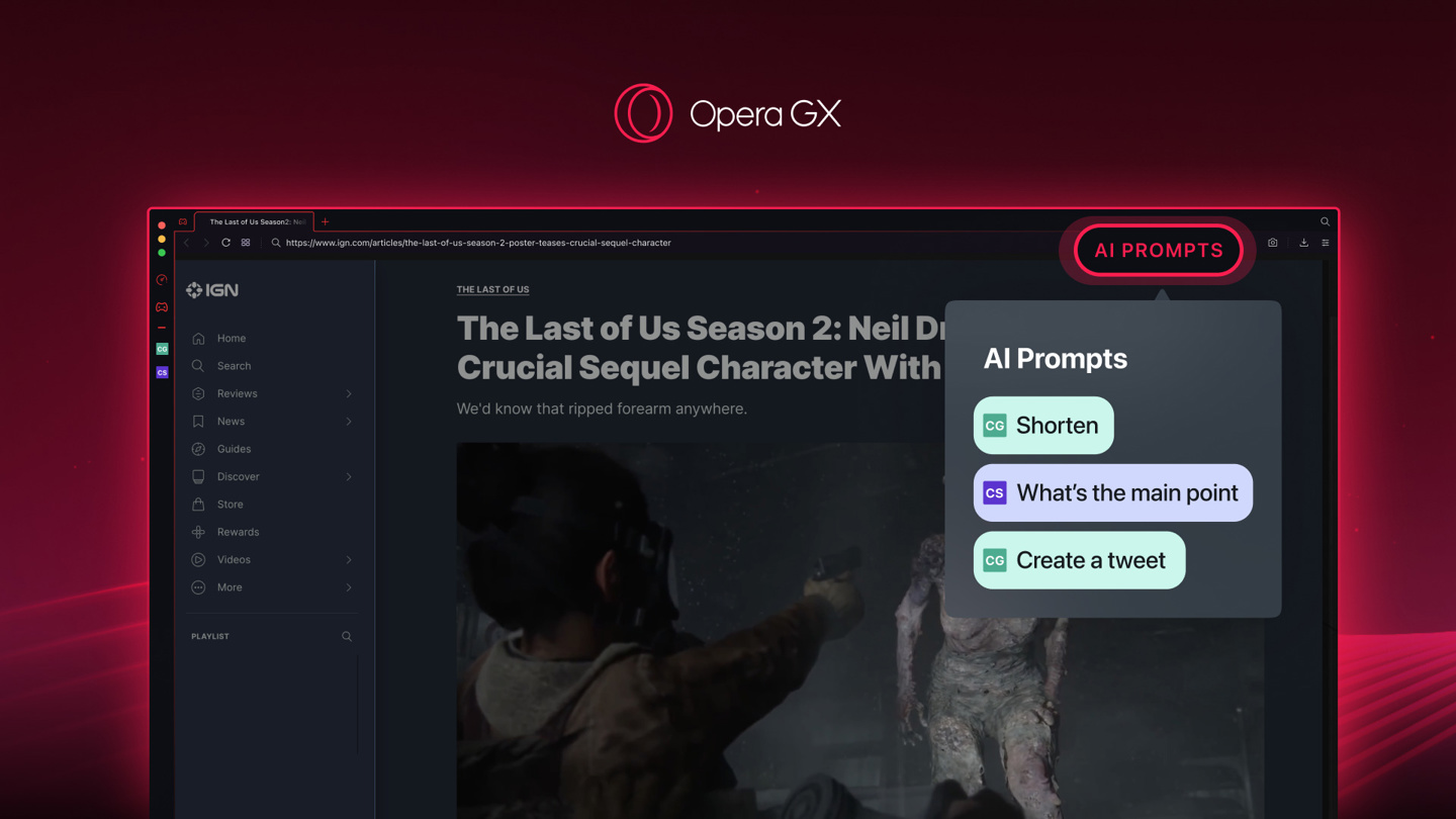 AI Prompts in Opera GX.