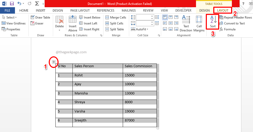 如何对 Microsoft Word 表格中的内容进行排序