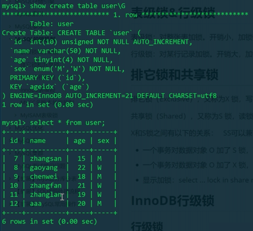 MySQL中表级锁、行级锁、排它锁和共享锁的介绍