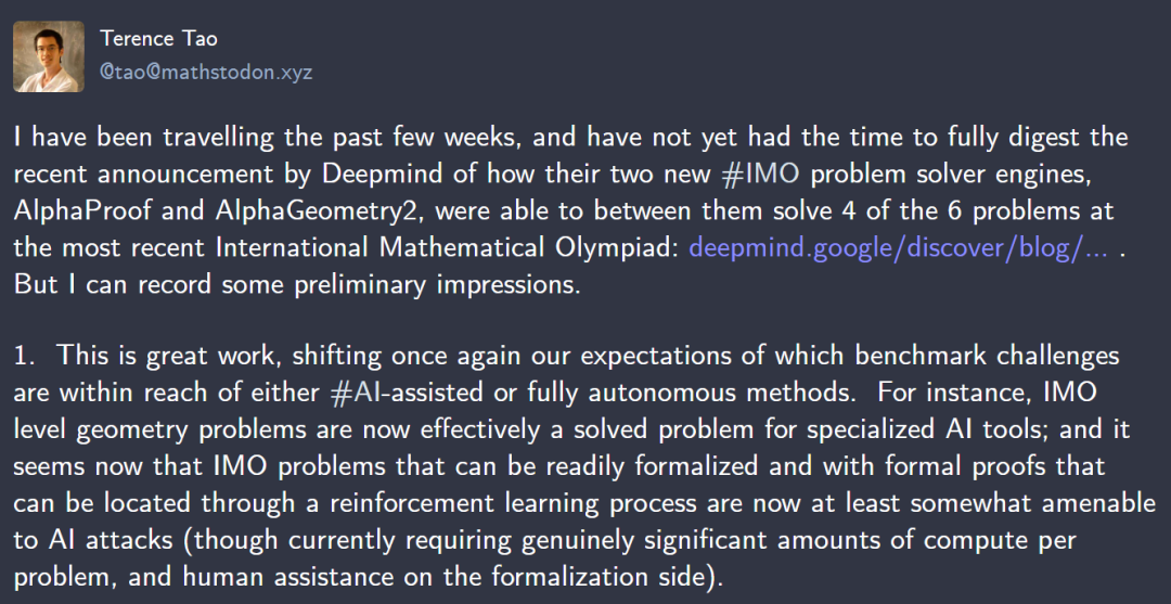 陶哲轩点评谷歌AlphaProof：AI在数学竞赛中展现「超凡智慧」