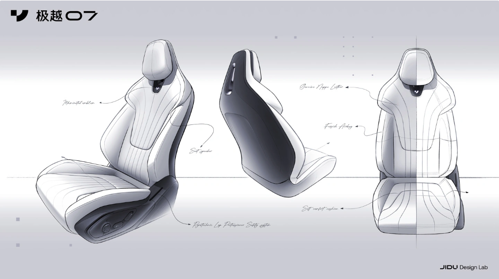 极越07内饰手绘稿对外公布：半幅方向盘搭配中控三联屏亮相