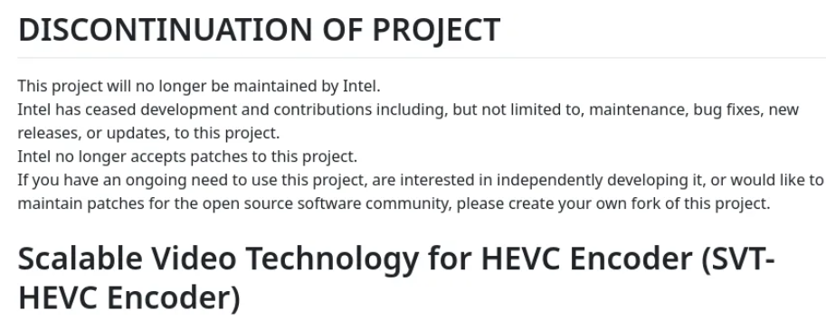 英特尔终止 SVT-HEVC 开源视频编码器项目