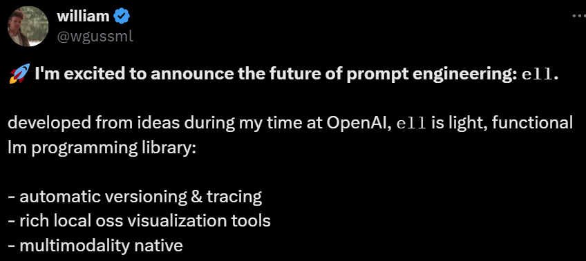 OpenAI前研究者发布提示词工程框架ell，升级版LangChain，支持版本控制和多模态