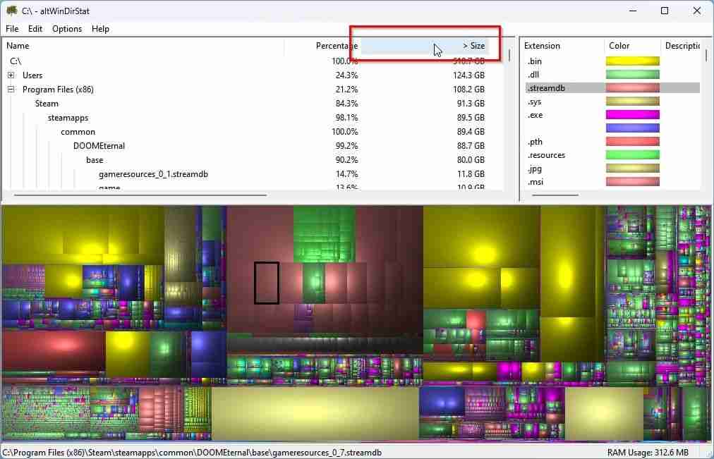 如何使用altWinDirStat在Windows可视化回收存储