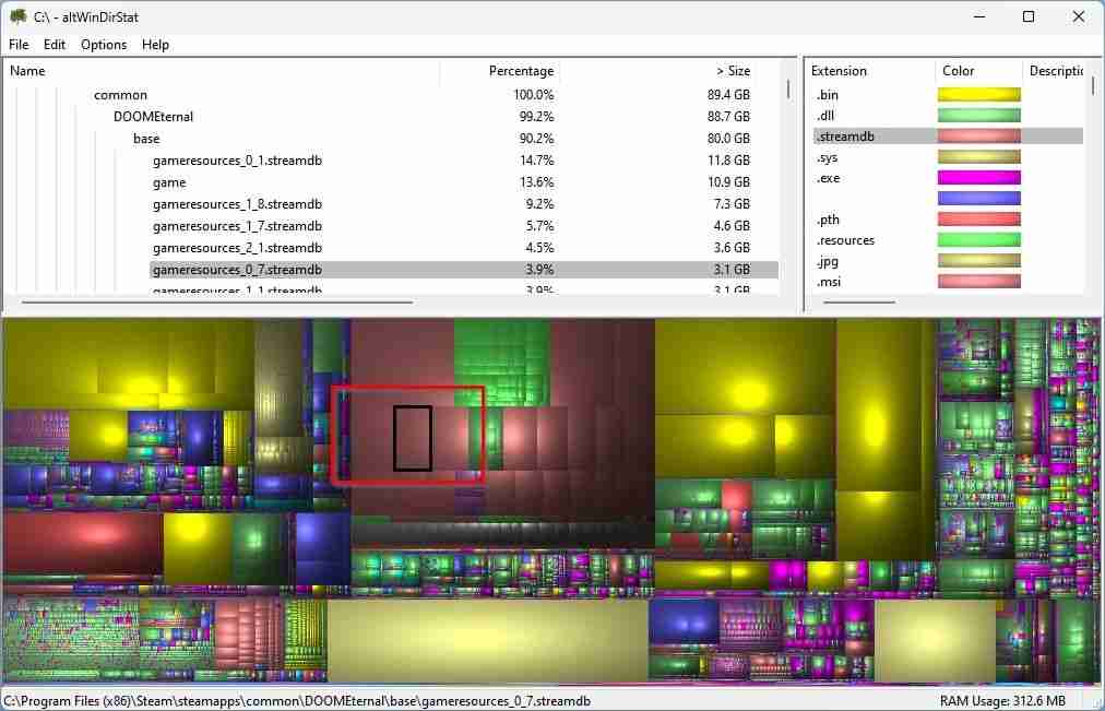 如何使用altWinDirStat在Windows可视化回收存储