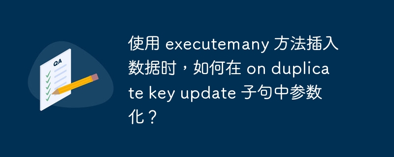 使用 executemany 方法插入数据时，如何在 on duplicate key update 子句中参数化？