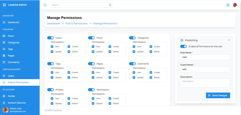 LaratineAdmin - 一个简单的 Laravel/InertaReact 仪表板