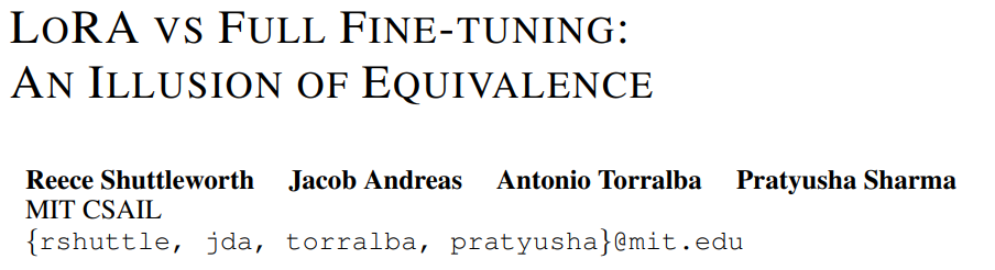 LoRA、完全微调到底有何不同？MIT 21页论文讲明白了