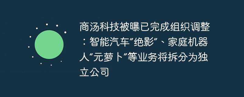 商汤科技被曝已完成组织调整：智能汽车”绝影”、家庭机器人“元萝卜”等业务将拆分为独立公司