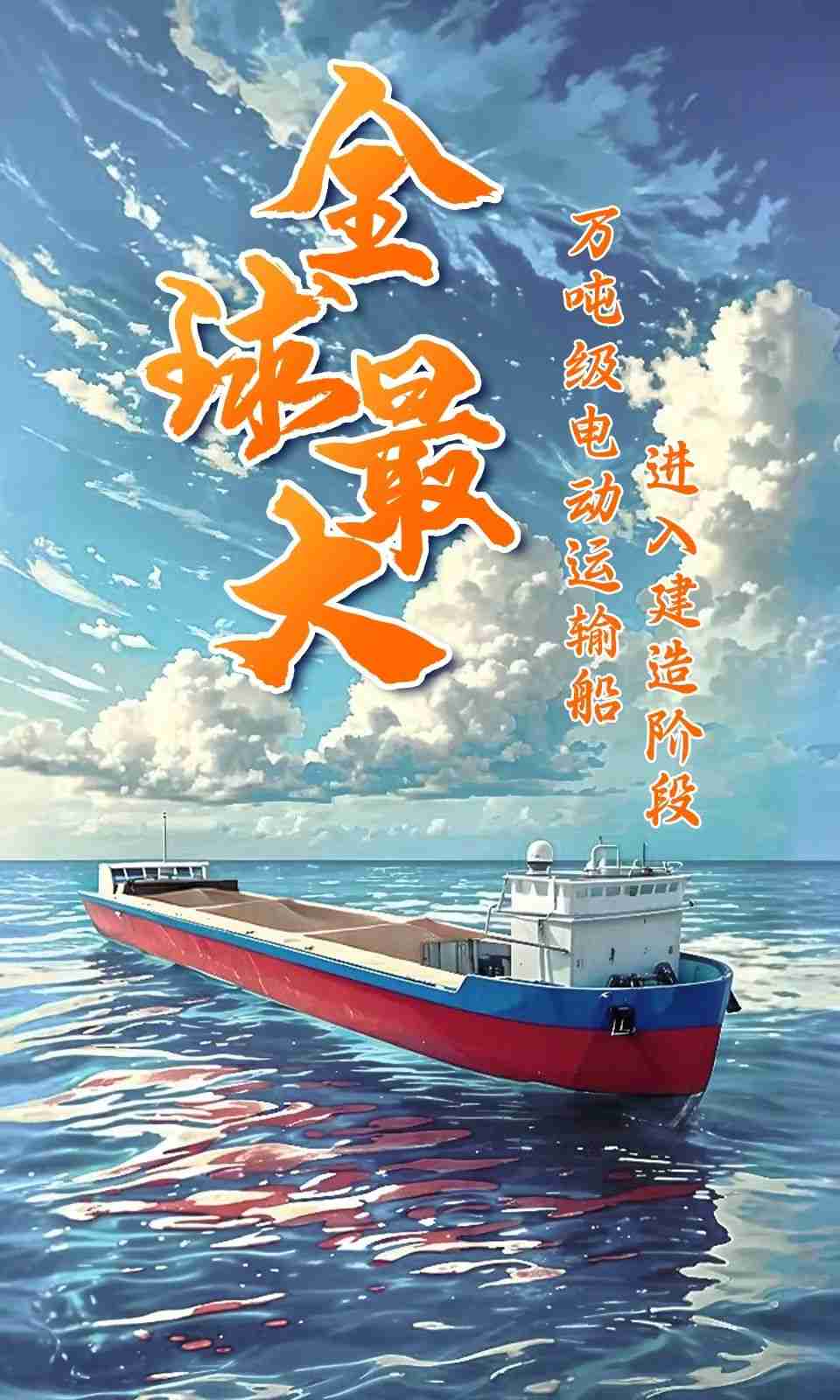 我国开工建造全球最大万吨级纯电运输船：100% 国产化，500 公里续航、最大载重 13740 吨