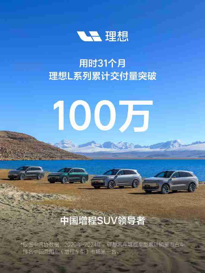 理想汽车：用时31个月，累计交付量突破100万