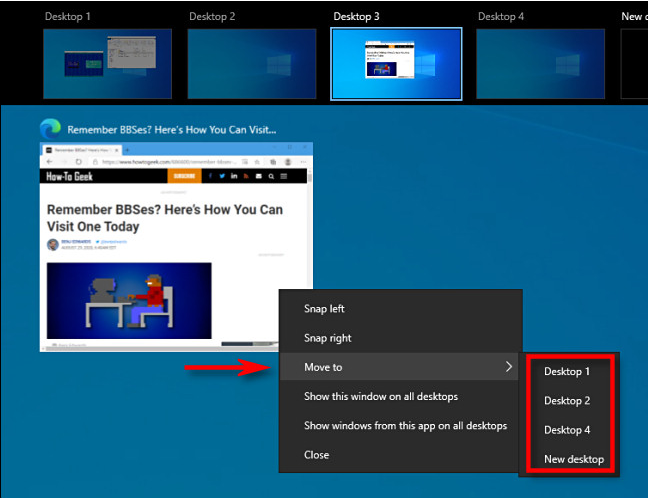 如何在windows10上将窗口移动到另一个虚拟桌面