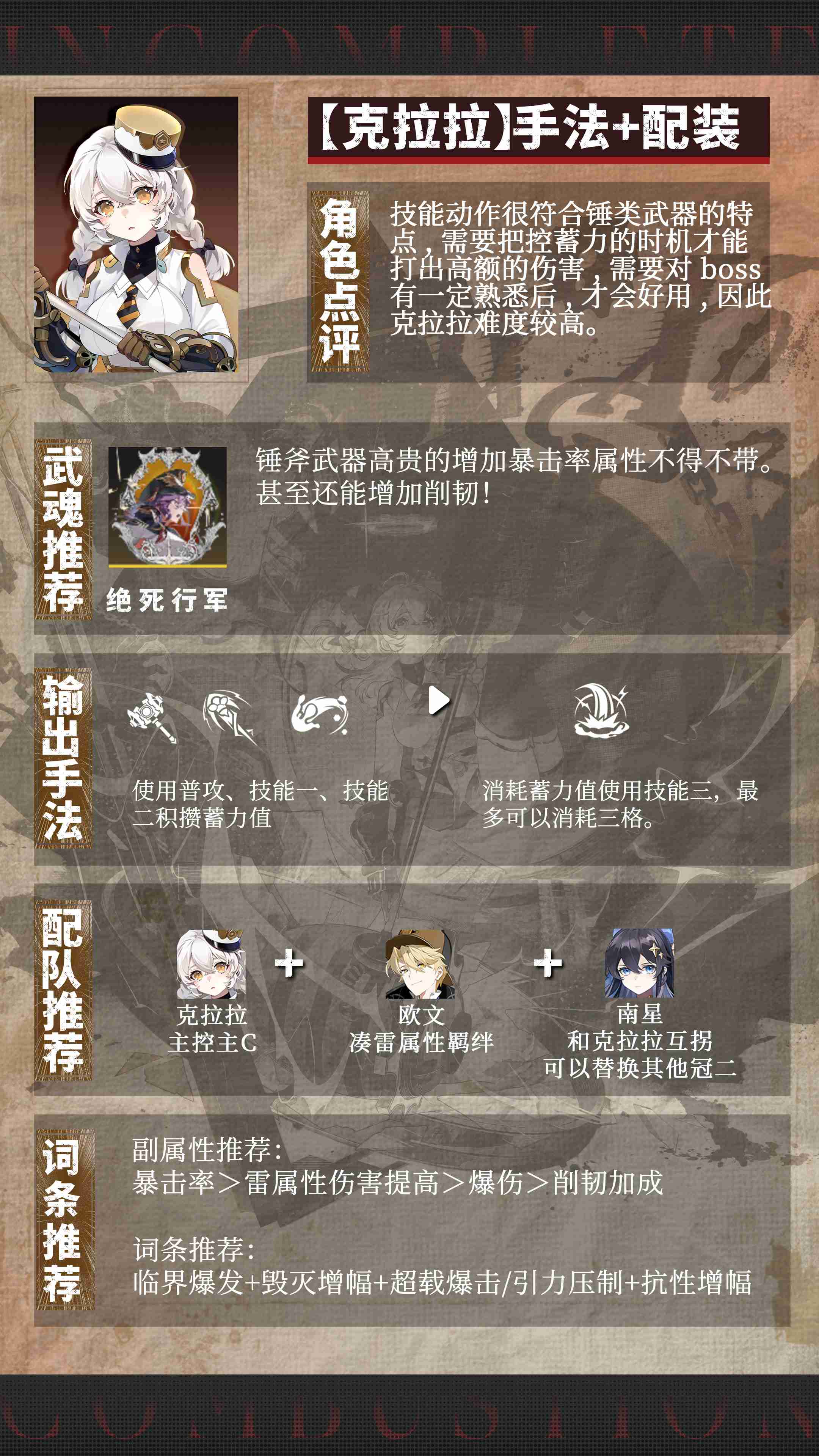 《辉烬》克拉拉输出手法及配装推荐一图流攻略