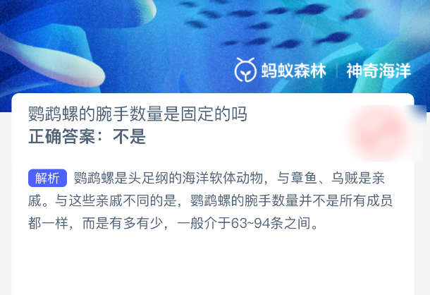 鹦鹉螺的腕手数量是固定的吗