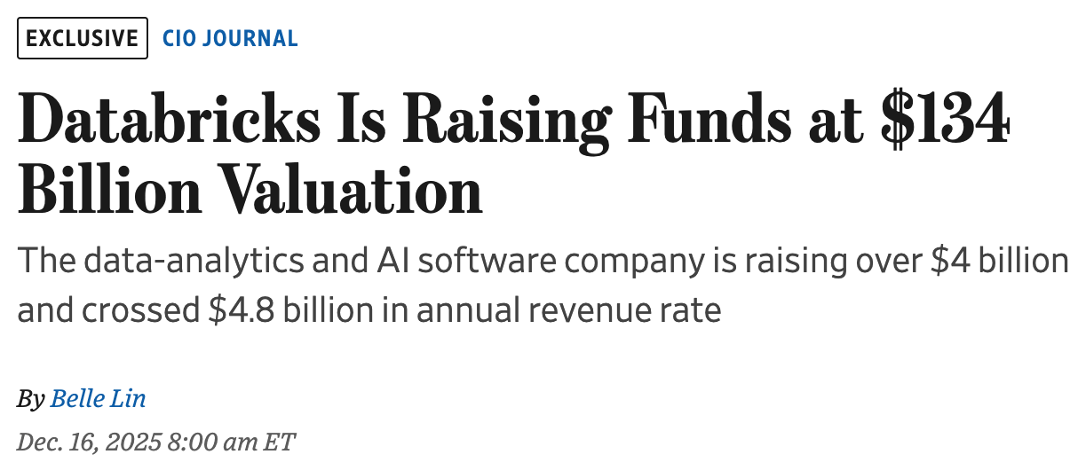 AI 数据平台 Databricks 启动 L 轮融资，估值达 1340 亿美元