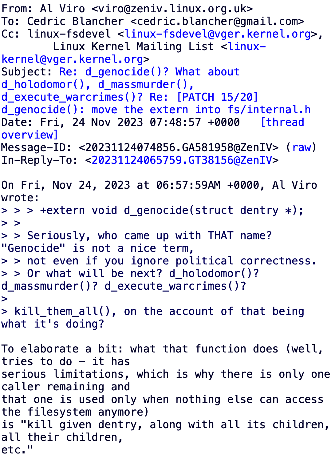 Linux 6.19 内核移除“d_genocide ()”函数