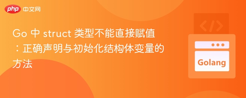 Go 中 struct 类型不能直接赋值:正确声明与初始化结构体变量的方法