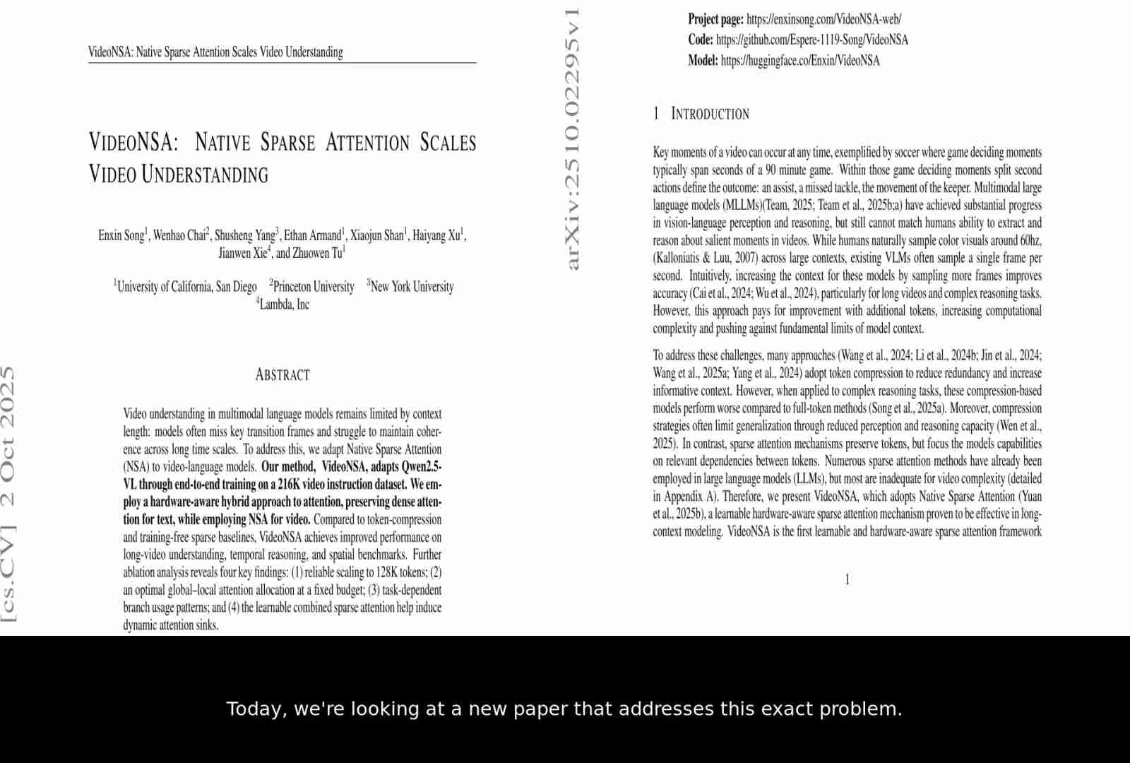 VideoNSA: 利用稀疏注意力提升视频理解能力