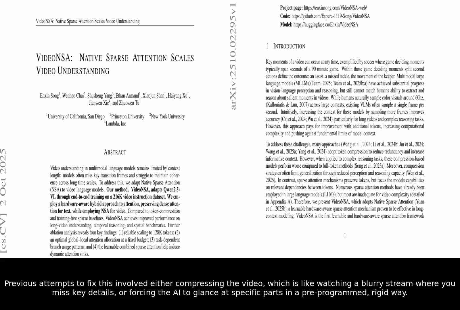 VideoNSA: 利用稀疏注意力提升视频理解能力