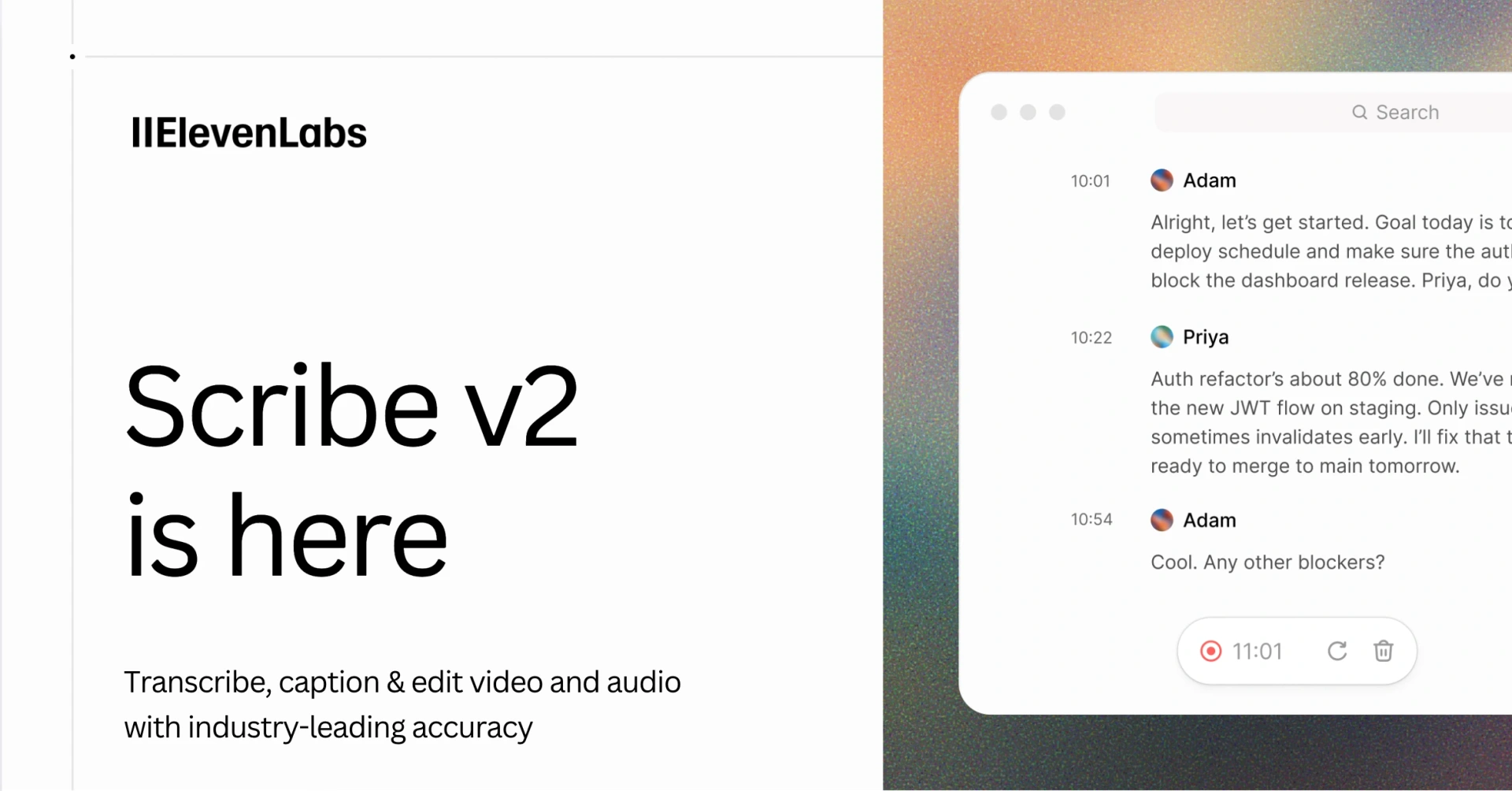 ElevenLabs 发布转录模型 Scribe v2，支持 90 多种语言