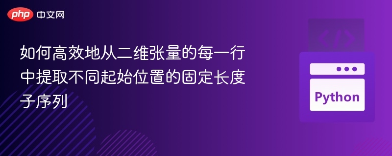 如何高效地从二维张量的每一行中提取不同起始位置的固定长度子序列

