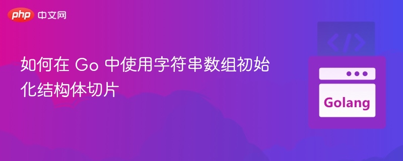 如何在 Go 中使用字符串数组初始化结构体切片
