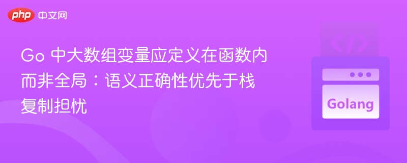 Go 中大数组变量应定义在函数内而非全局:语义正确性优先于栈复制担忧