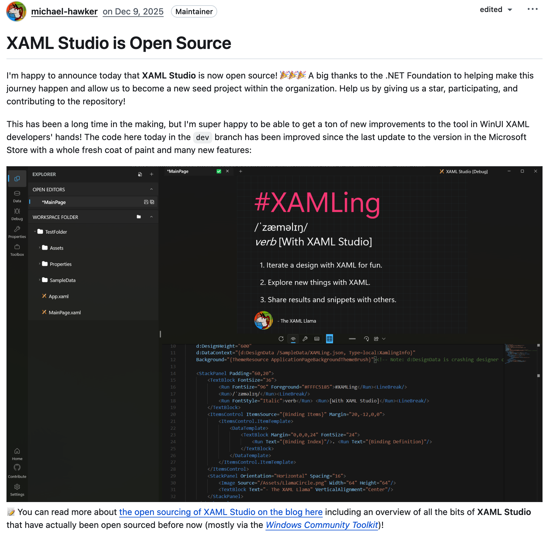 WinUI XAML 原型工具 XAML Studio 正式开源，托管至 .NET 基金会
