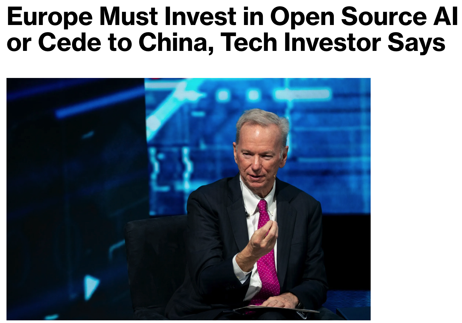 谷歌前 CEO 敦促欧洲加速开源 AI 布局，避免依赖中国技术