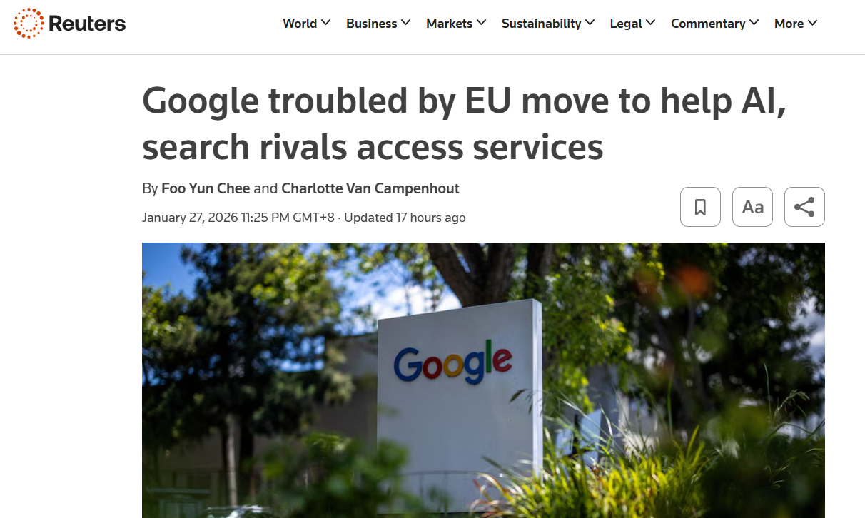 ​欧盟要求谷歌向竞争对手 AI 开放 Android 权限