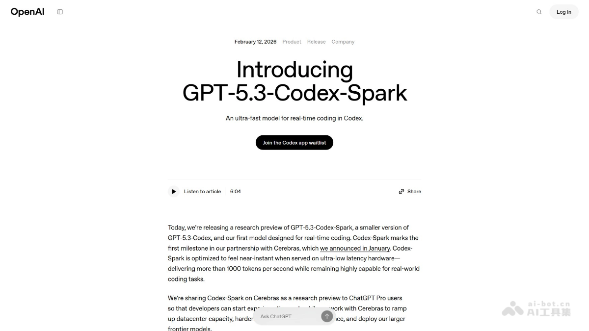 GPT‑5.3‑Codex‑Spark— OpenAI推出的轻量级编程模型