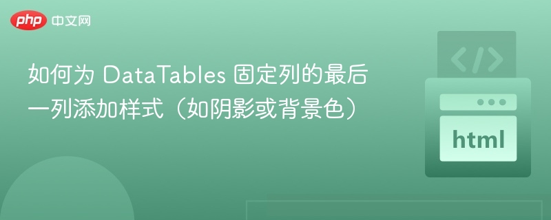如何为 DataTables 固定列的最后一列添加样式（如阴影或背景色）
