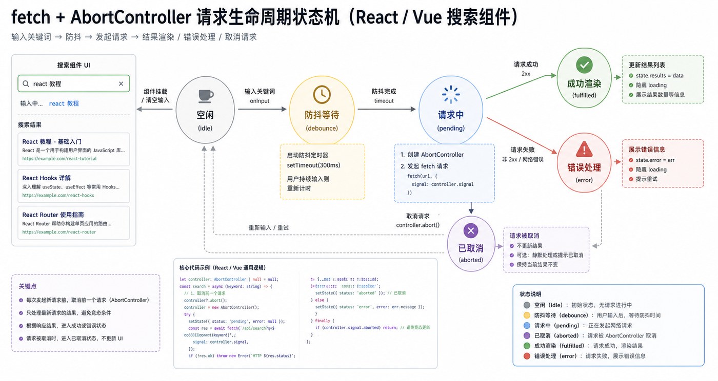 fetch 和 AbortController 搜索组件状态机