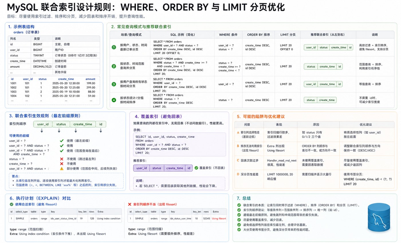 MySQL 联合索引设计规则和分页优化图