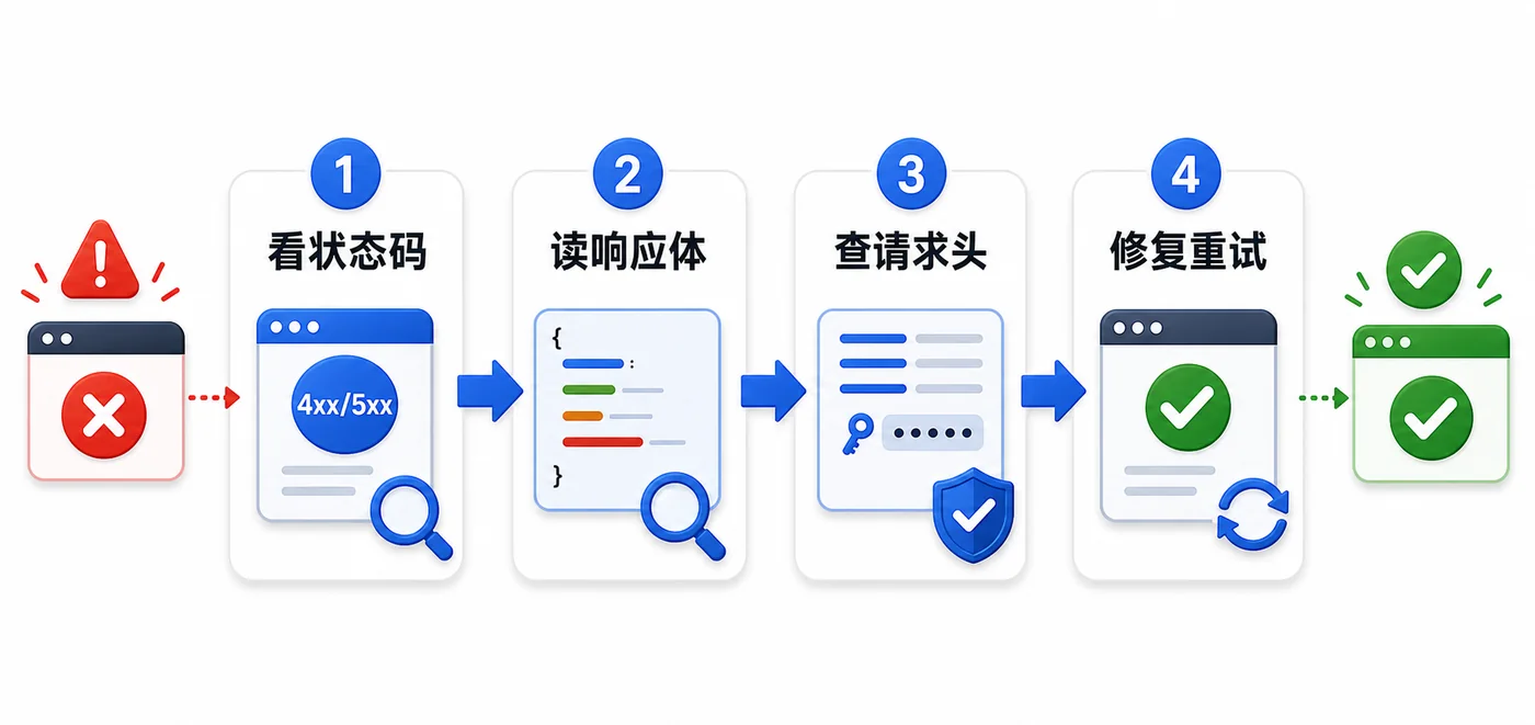 接口失败时用 curl 按状态码响应体请求头和重试步骤排查问题