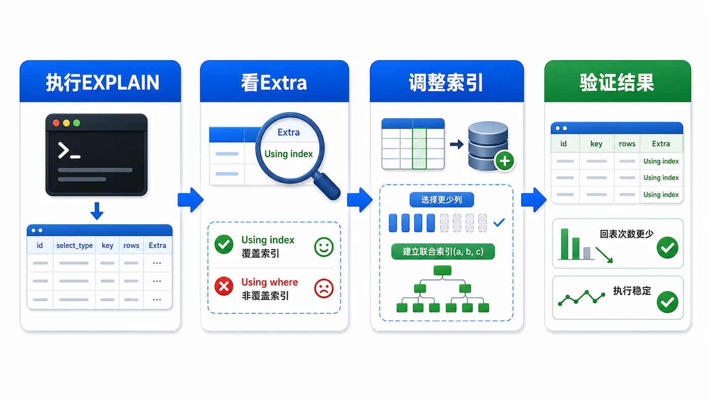 MySQL 通过 EXPLAIN 查看 Extra 的 Using index 并调整索引验证结果