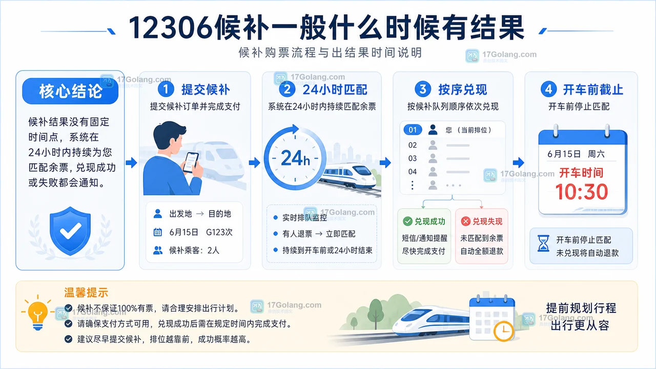 12306候补结果流程:24小时匹配、按序兑现、开车前截止和成功通知