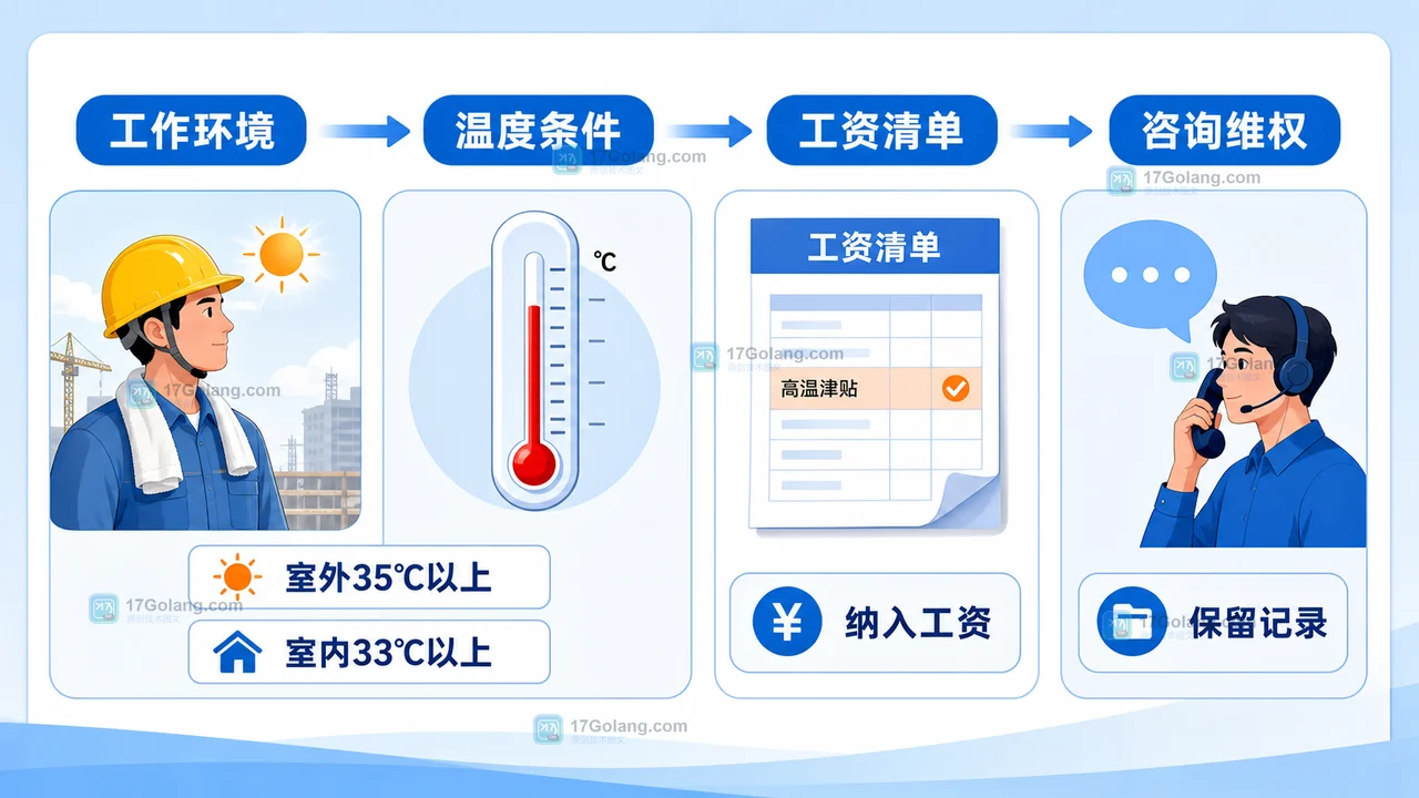 高温津贴资格判断流程：工作环境、温度条件、工资清单和咨询维权