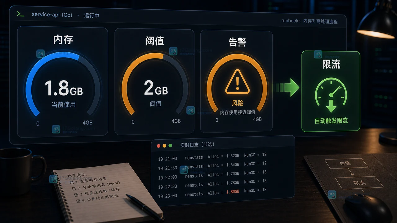 Go 服务内存上涨时 RSS 阈值告警和限流动作资源预算图
