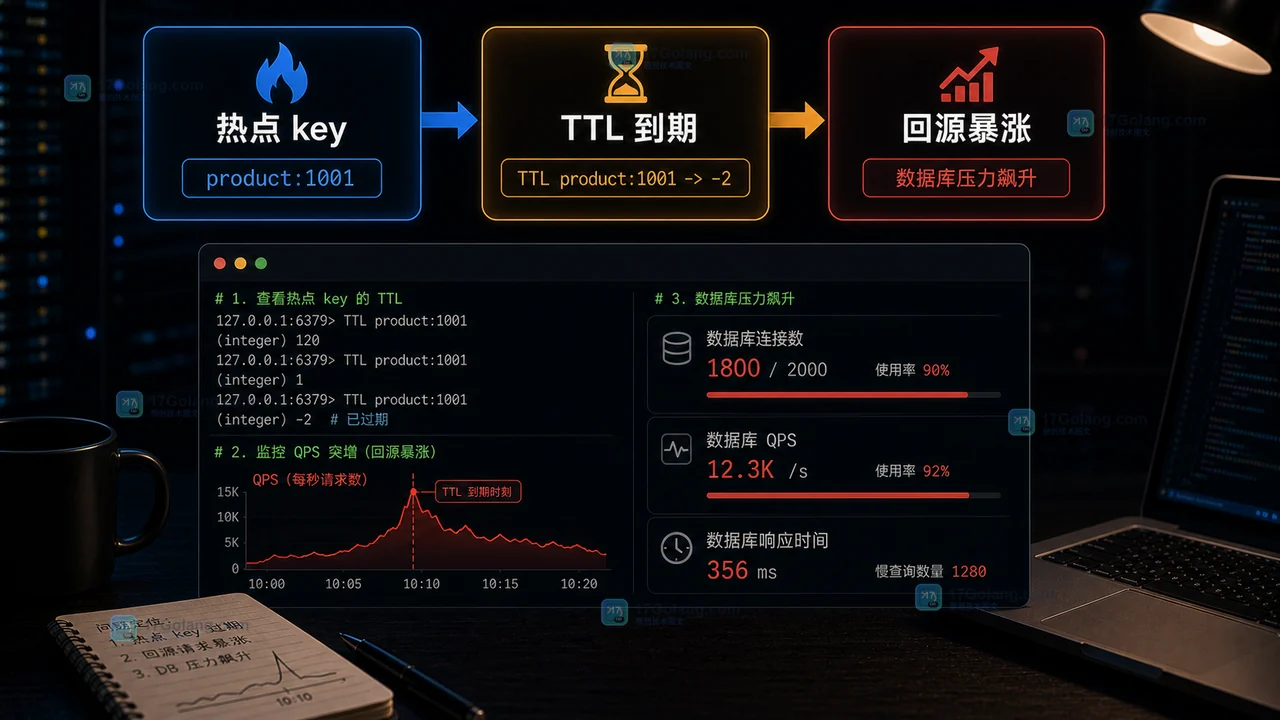Redis 热点 key TTL 到期后缓存未命中导致数据库回源暴涨