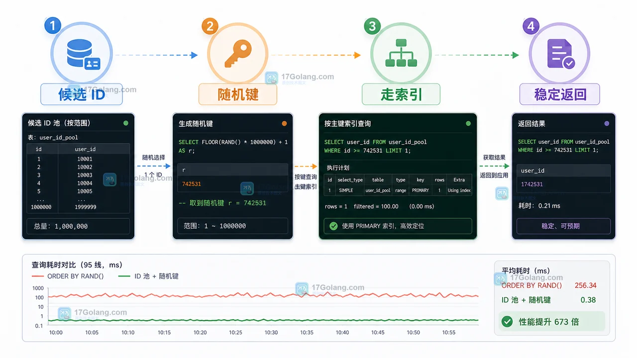 MySQL 随机推荐修复方案通过候选 ID 池、随机键和索引查询稳定返回结果
