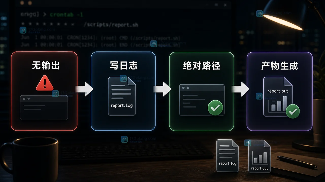 crontab 无输出时通过写日志、绝对路径和产物生成确认问题