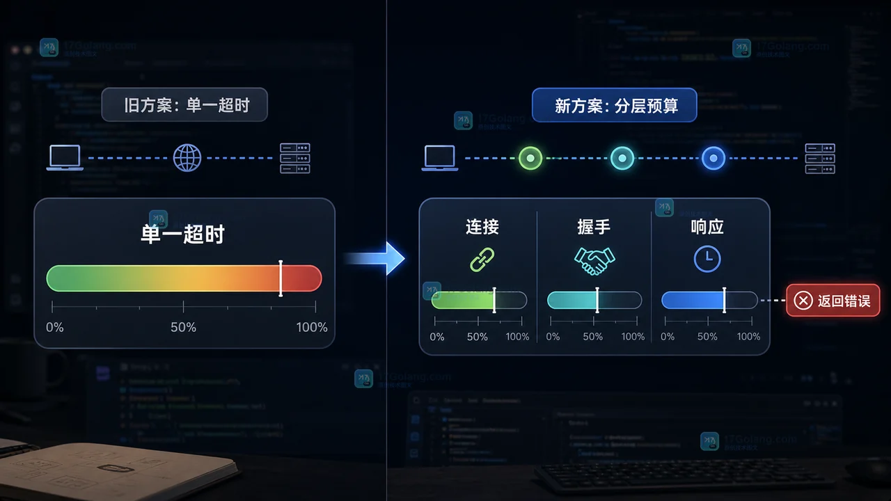Go HTTP 客户端从单一超时改成连接、握手、响应分层预算并返回错误的对比图