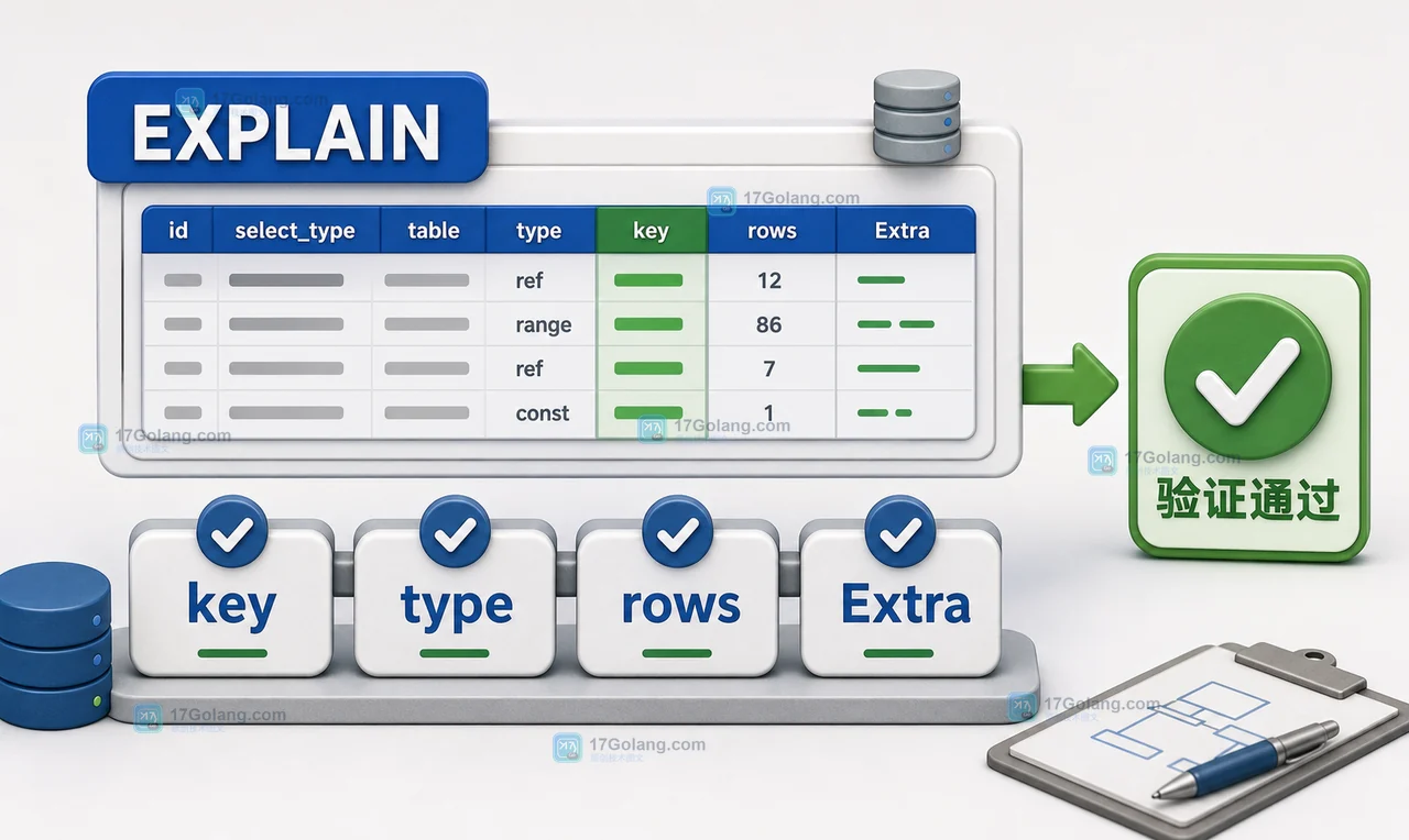 MySQL 使用 EXPLAIN 检查 key、rows、Extra 来验证索引改写效果的检查板